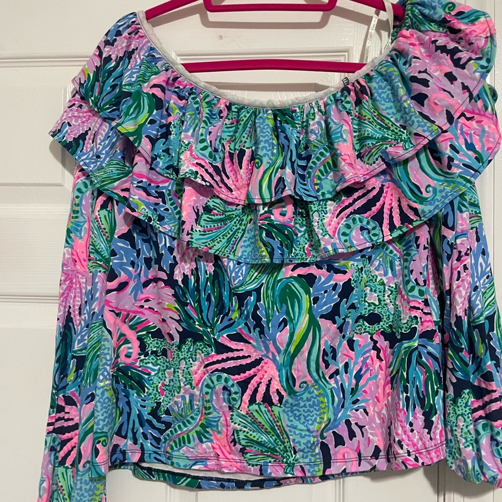 EUC SAMPLE lilly pulitzer off shoulder Bringing Mermaid Back ruffle top